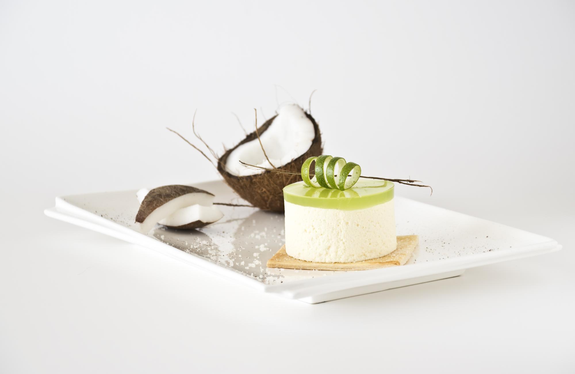 Close-up of crafted dessert with delicate garnish